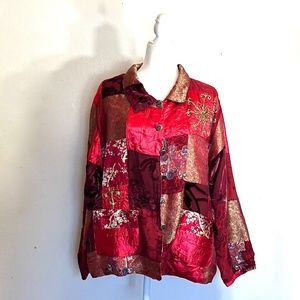 RED SILK Reversible Jacket, Rich Reds, Women's XL, Pockets, Button Closure